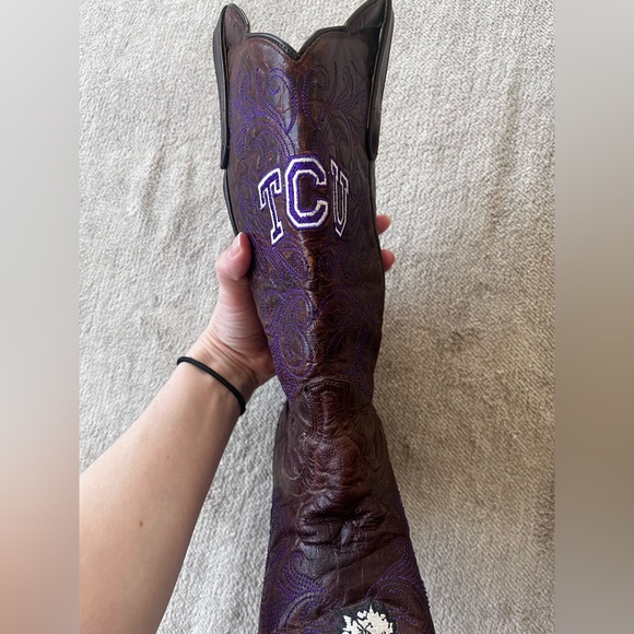 TCU Horned Frogs Gameday Cowboy Boots Women Size 8 Brown Purple Embroidered - Picture 6 of 9